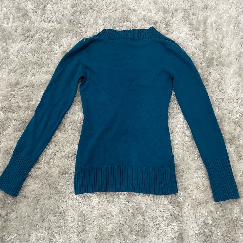 Forever 21 Teal V-Neck Sweater View 3